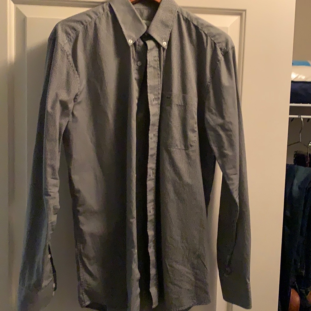 Lacoste micro-gingham dress shirt in black / white, size 40